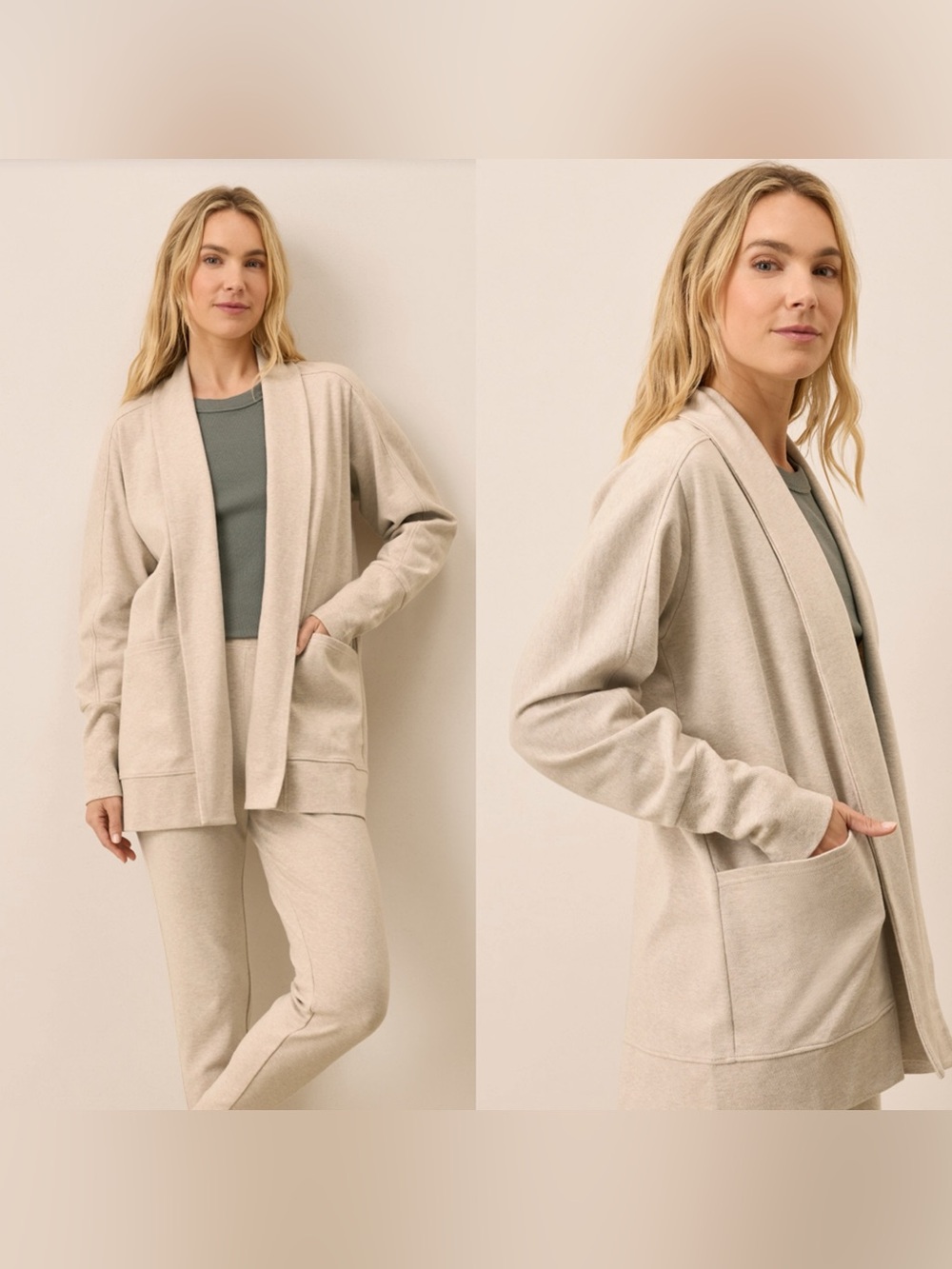 Pact Women's Airplane Cream Open-Front Wrap Cardigan Size Large Organic Cotton